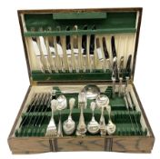 Oak cased silver plated part canteen of cutlery