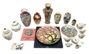 Quantity of oriental ceramics to include Japanese satsuma vase of hexagonal form