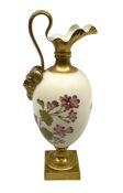 Royal Worcester blush ivory ewer with a satyr mask handle and decorated with floral sprays