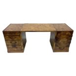Japanese miniature kneehole desk decorated with parquetry inlay