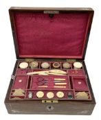 19th century mahogany sewing box with inlaid foliate mother of pearl decoration to exterior