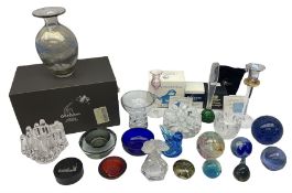 Quantity of art glass and glass paperweights to include Gozo vase