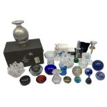 Quantity of art glass and glass paperweights to include Gozo vase