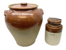 Second World War stoneware jar with airtight lid for ointment - anti-gas and large stoneware twin ha