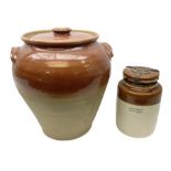 Second World War stoneware jar with airtight lid for ointment - anti-gas and large stoneware twin ha