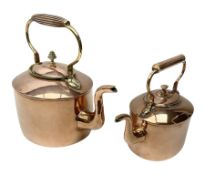 Two 19th century graduated oval seamed copper kettles