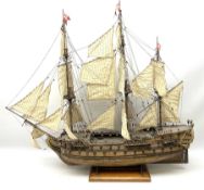 Wooden model of the three mast sailing ship with full rigging