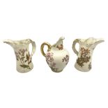 Royal Worcester blush ivory jug of squat lobed form painted with floral sprays