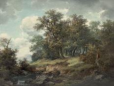 R S Wolringer (Continental 20th century): Woodland and Riverside landscape