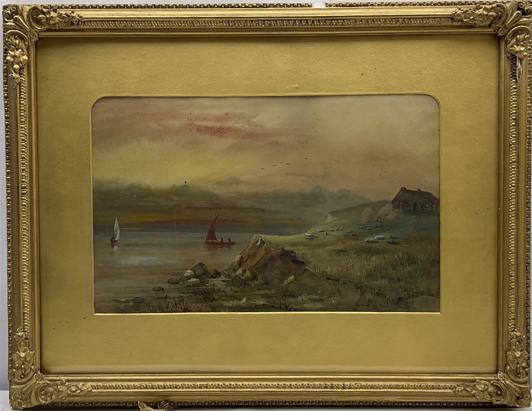 W C Norton (British 19th century): 'Sunset off Kentish Coast' - Image 2 of 4