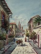 A Colomer (Continental mid 20th century): Continental Street Scene with Donkey and Figures