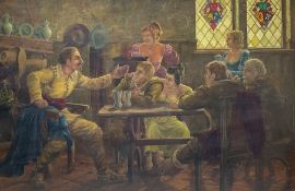 English School (20th century): Cavalier and Wenches seated in Inn