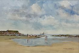 Bill Lowe (British 1922-2006): 'Low Tide' Children in the South Bay Scarborough