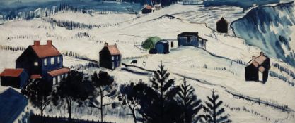 Pat Faust (British fl.1950-2000): Ravenscar Snowy Landscape