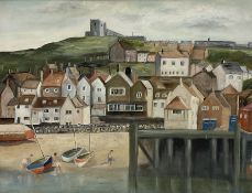 E Dyson (British 20th century): Whitby Abbey from the Beach