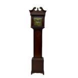 A mahogany longcase clock with a 19th century eight-day striking movement and earlier brass dial and