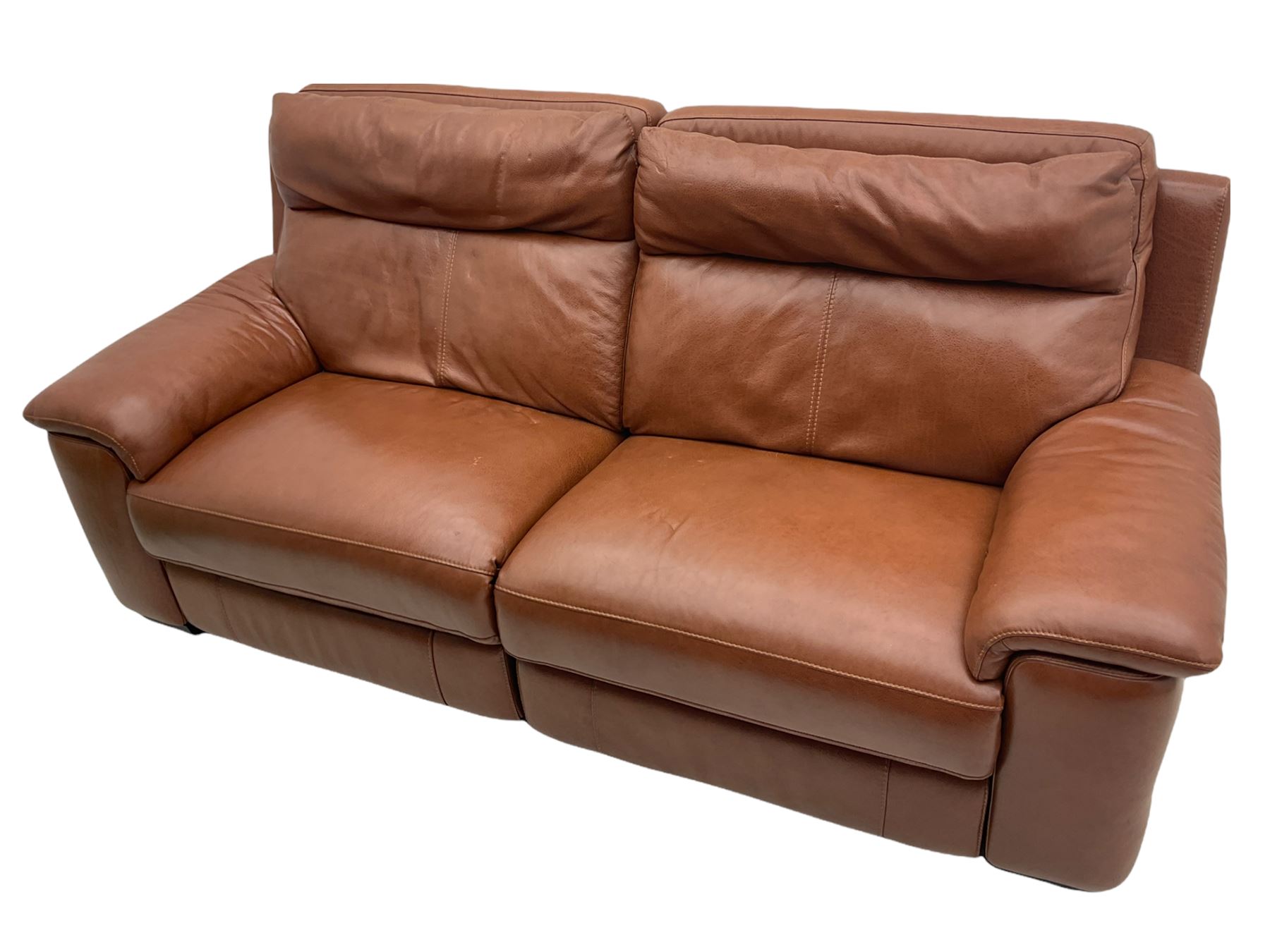 Three electric reclining sofa upholstered in tan leather - Image 10 of 23