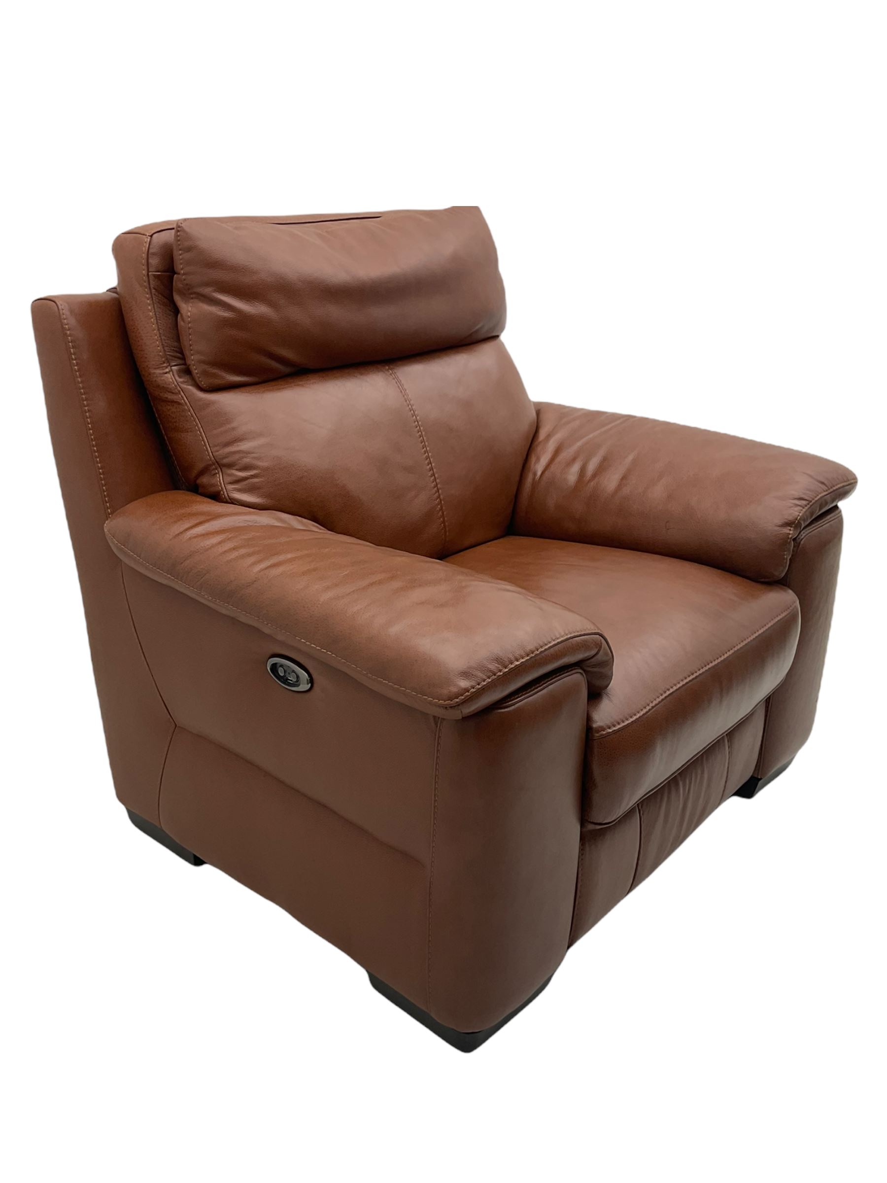 Three electric reclining sofa upholstered in tan leather - Image 14 of 23