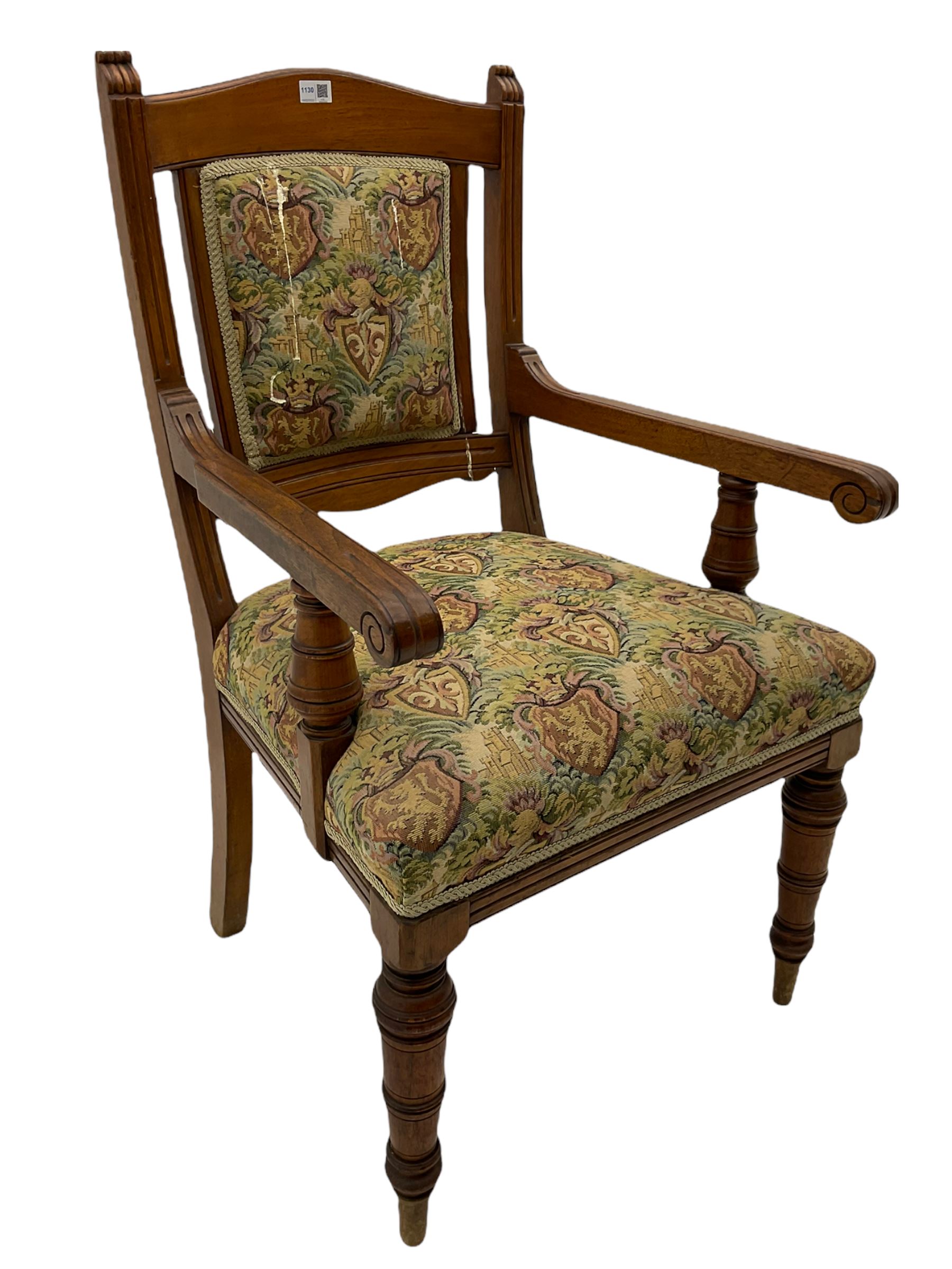 Late Victorian walnut elbow armchair - Image 3 of 6