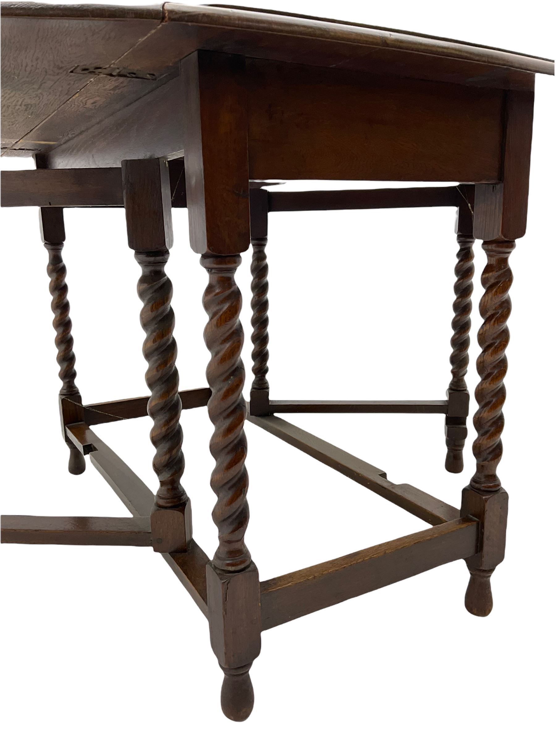 Early 20th century oak barley twist drop leaf dining table (105cm x 154cm - Image 11 of 24