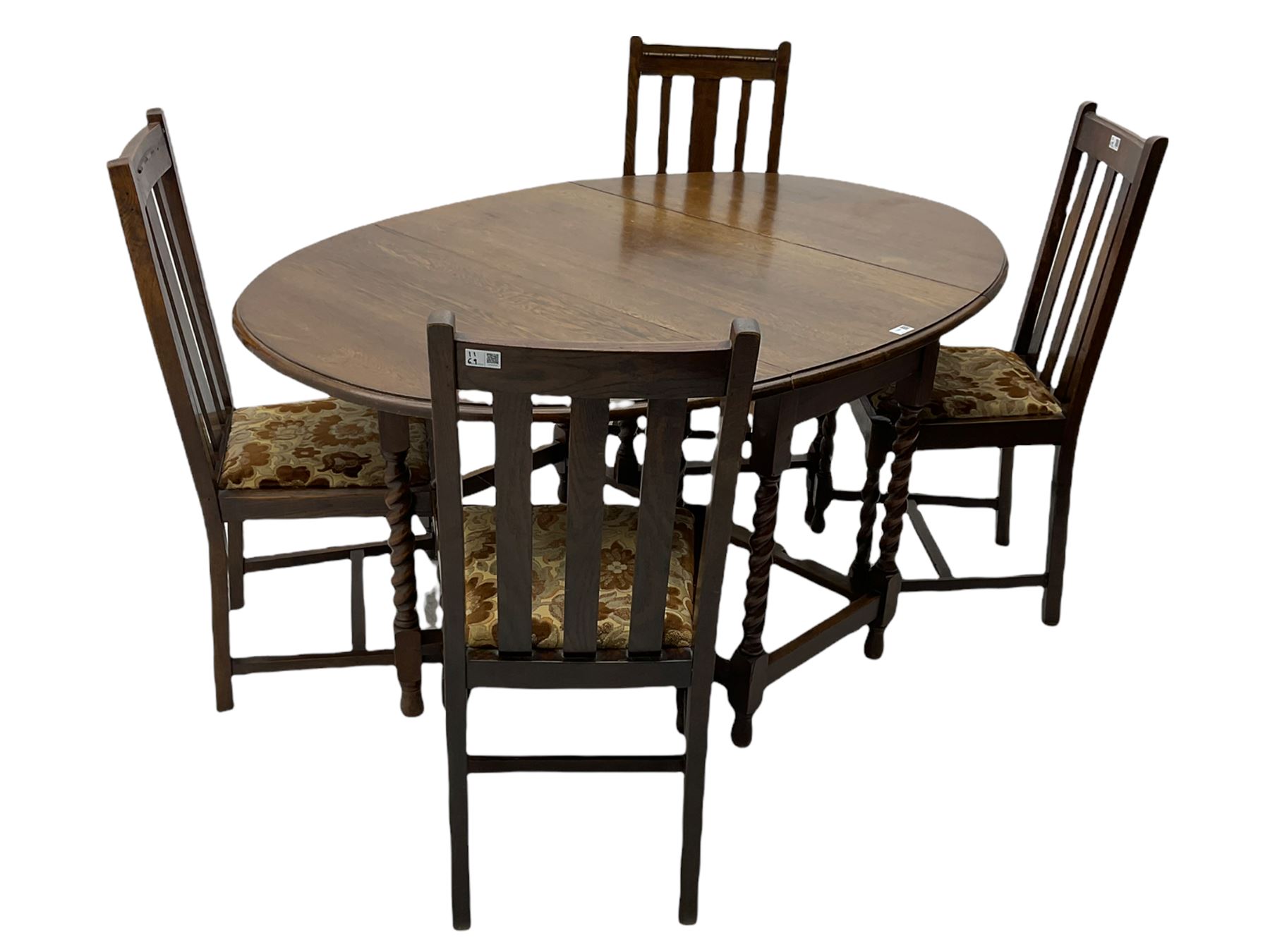 Early 20th century oak barley twist drop leaf dining table (105cm x 154cm - Image 16 of 24