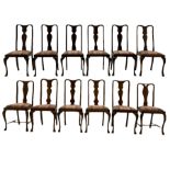 Mixed set of twelve early 20th century mahogany Queen Anne style dining chairs