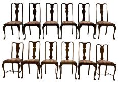 Mixed set of twelve early 20th century mahogany Queen Anne style dining chairs