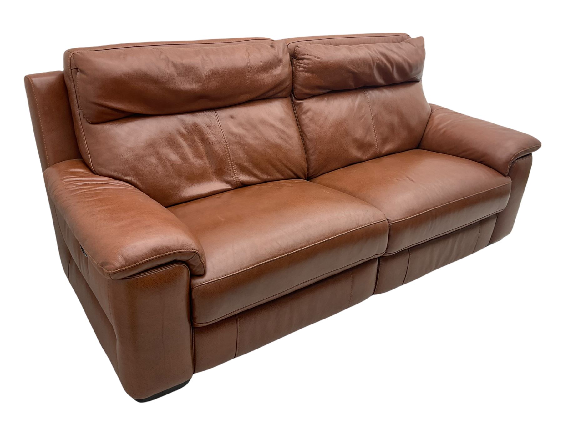Three electric reclining sofa upholstered in tan leather - Image 5 of 23
