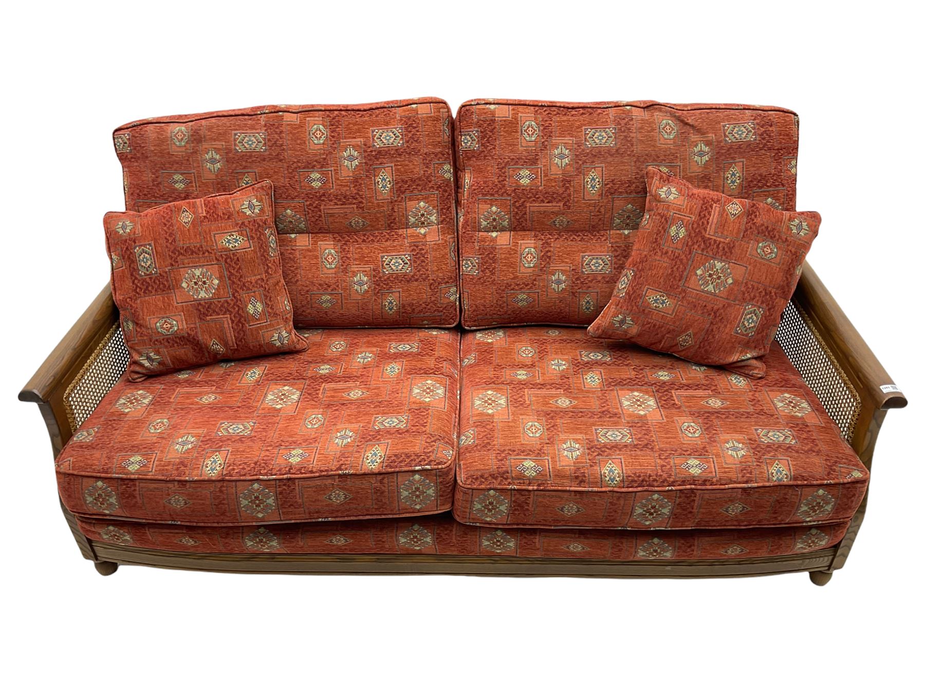 Ercol medium elm framed three seat bergere sofa - Image 5 of 14