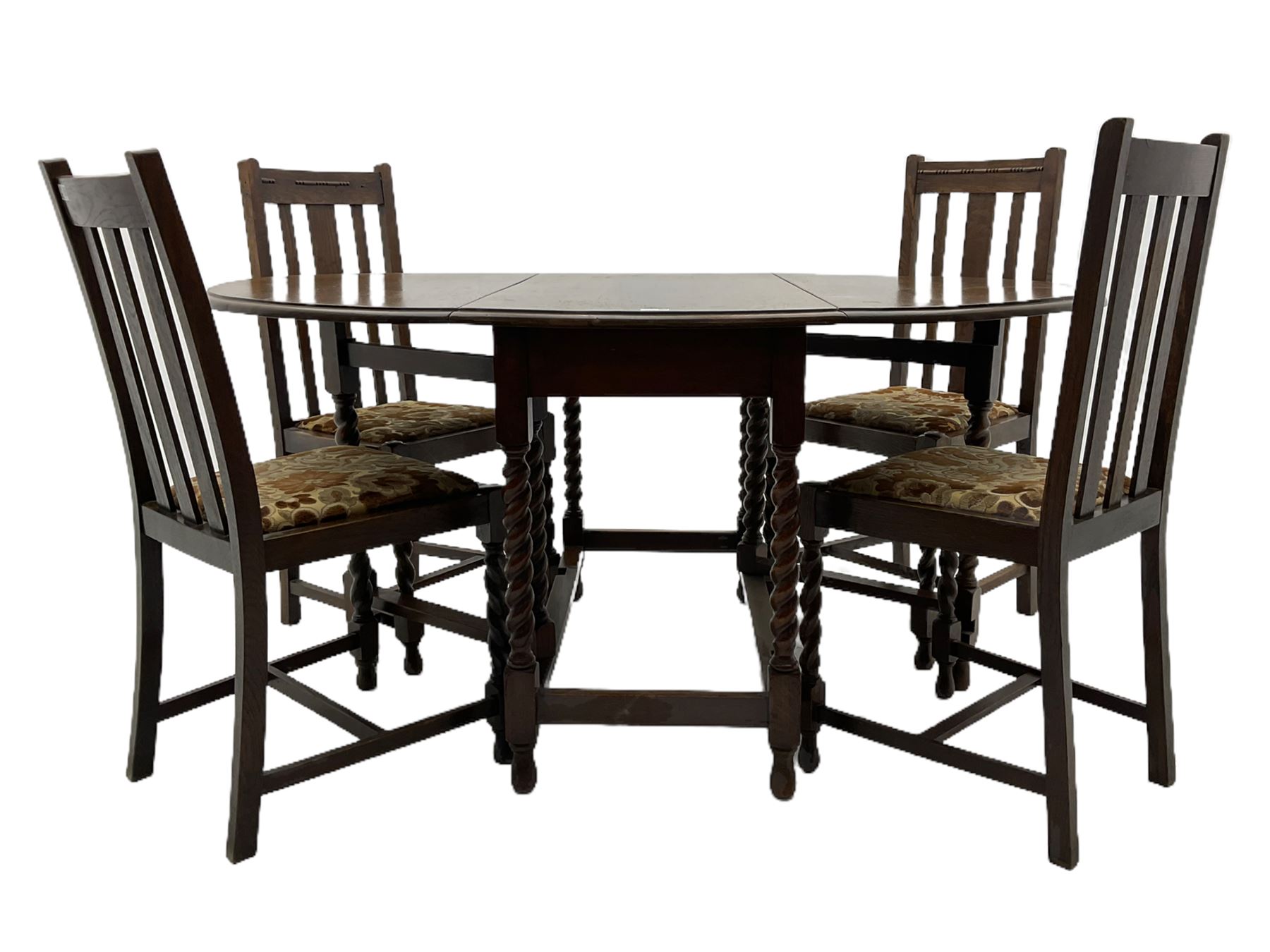 Early 20th century oak barley twist drop leaf dining table (105cm x 154cm - Image 14 of 24