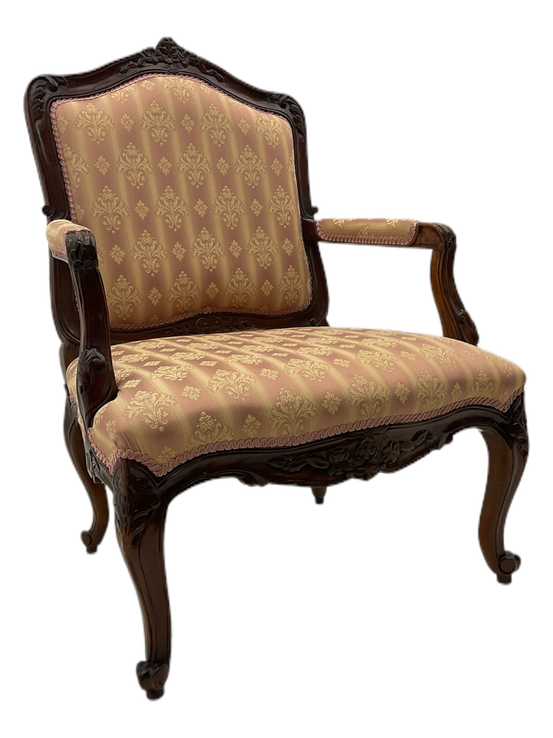 French style walnut framed upholstered armchair - Image 3 of 10