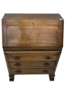 Early 20th century oak three drawer oak bureau