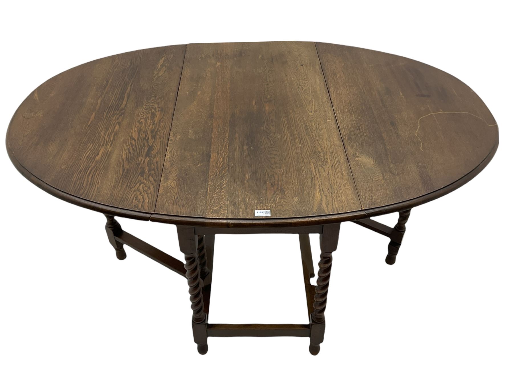 Early 20th century oak barley twist drop leaf dining table (105cm x 154cm - Image 8 of 24