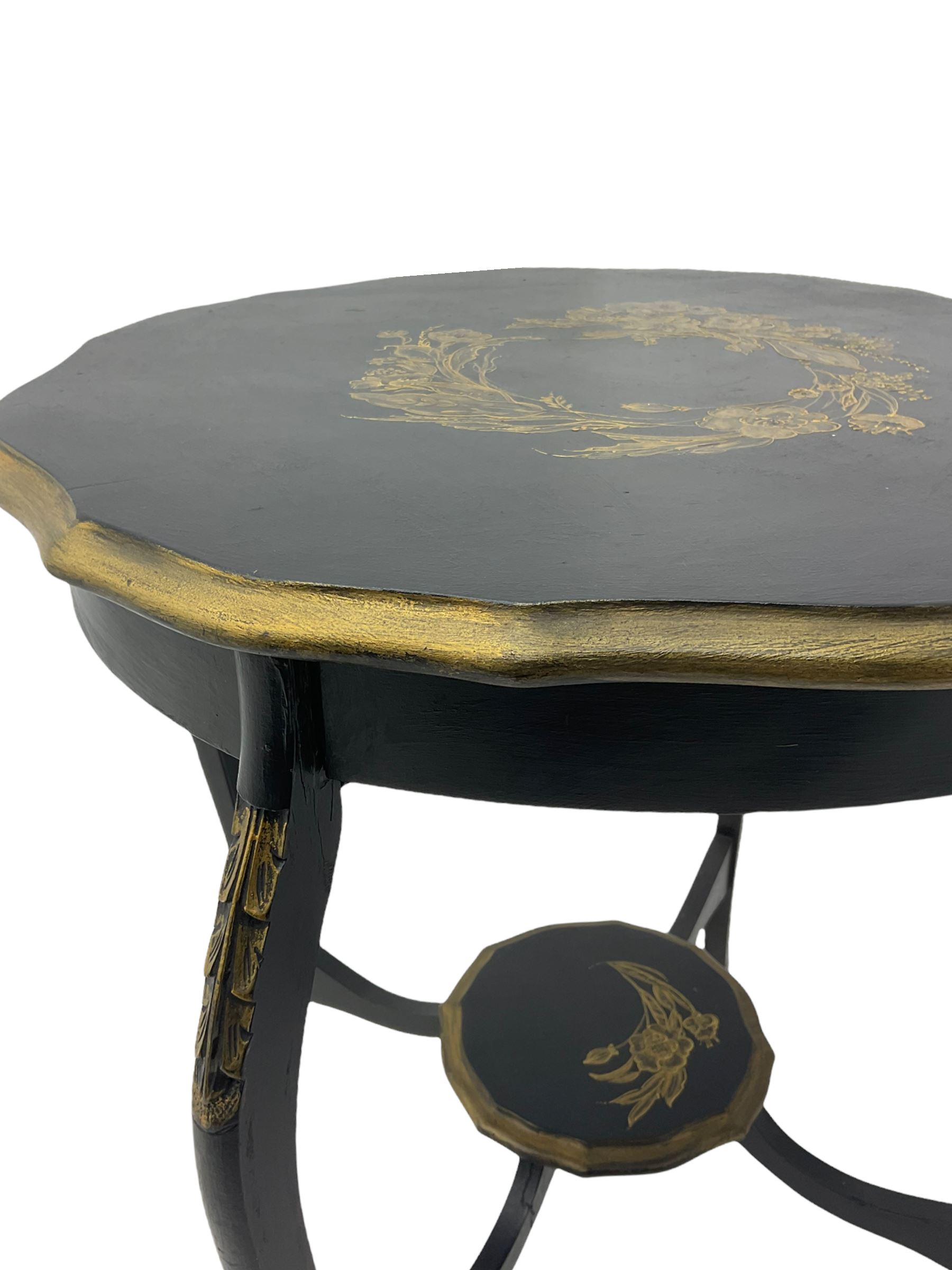 Early 20th century black painted and gilded centre table - Image 9 of 11