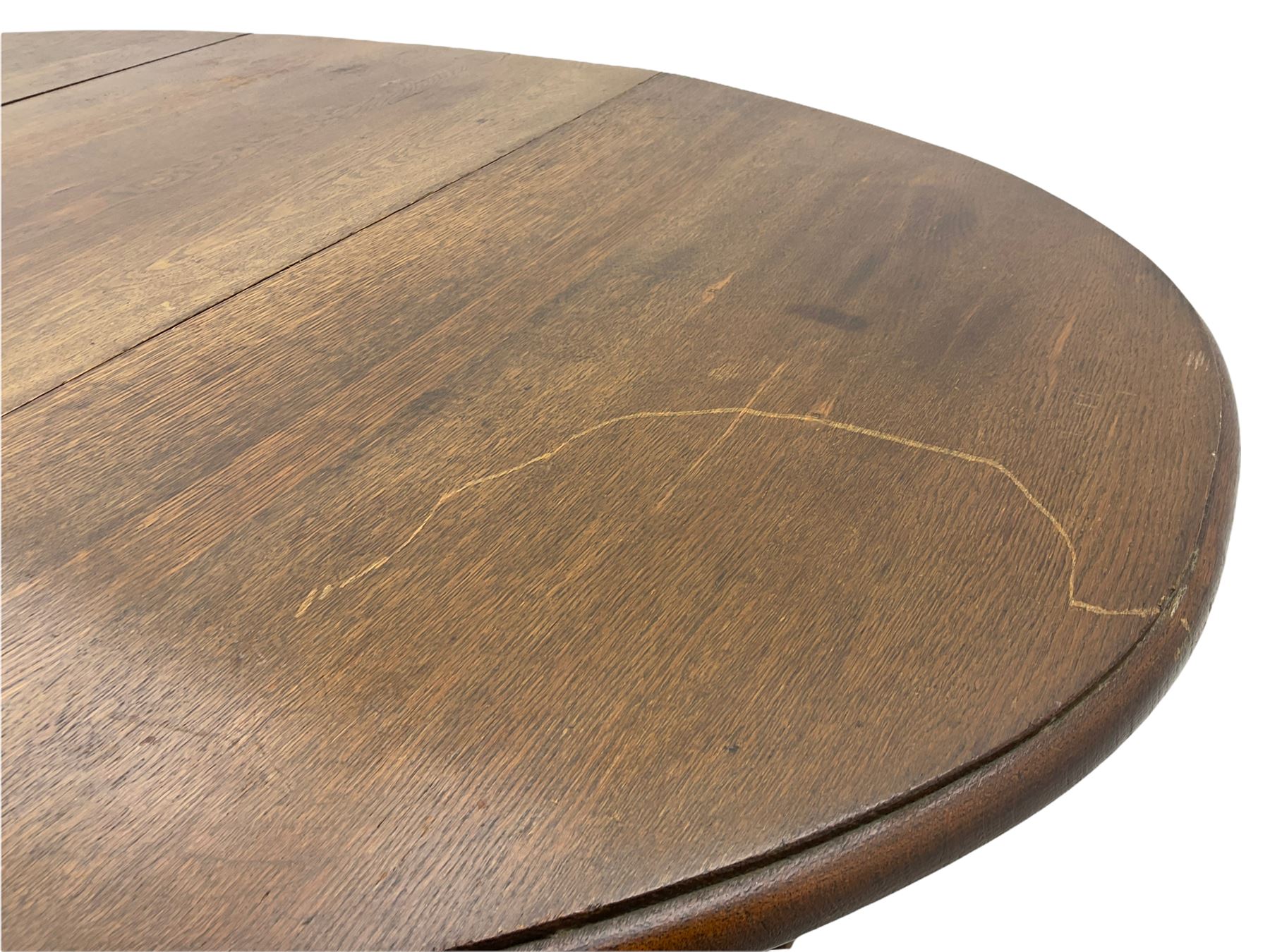 Early 20th century oak barley twist drop leaf dining table (105cm x 154cm - Image 12 of 24