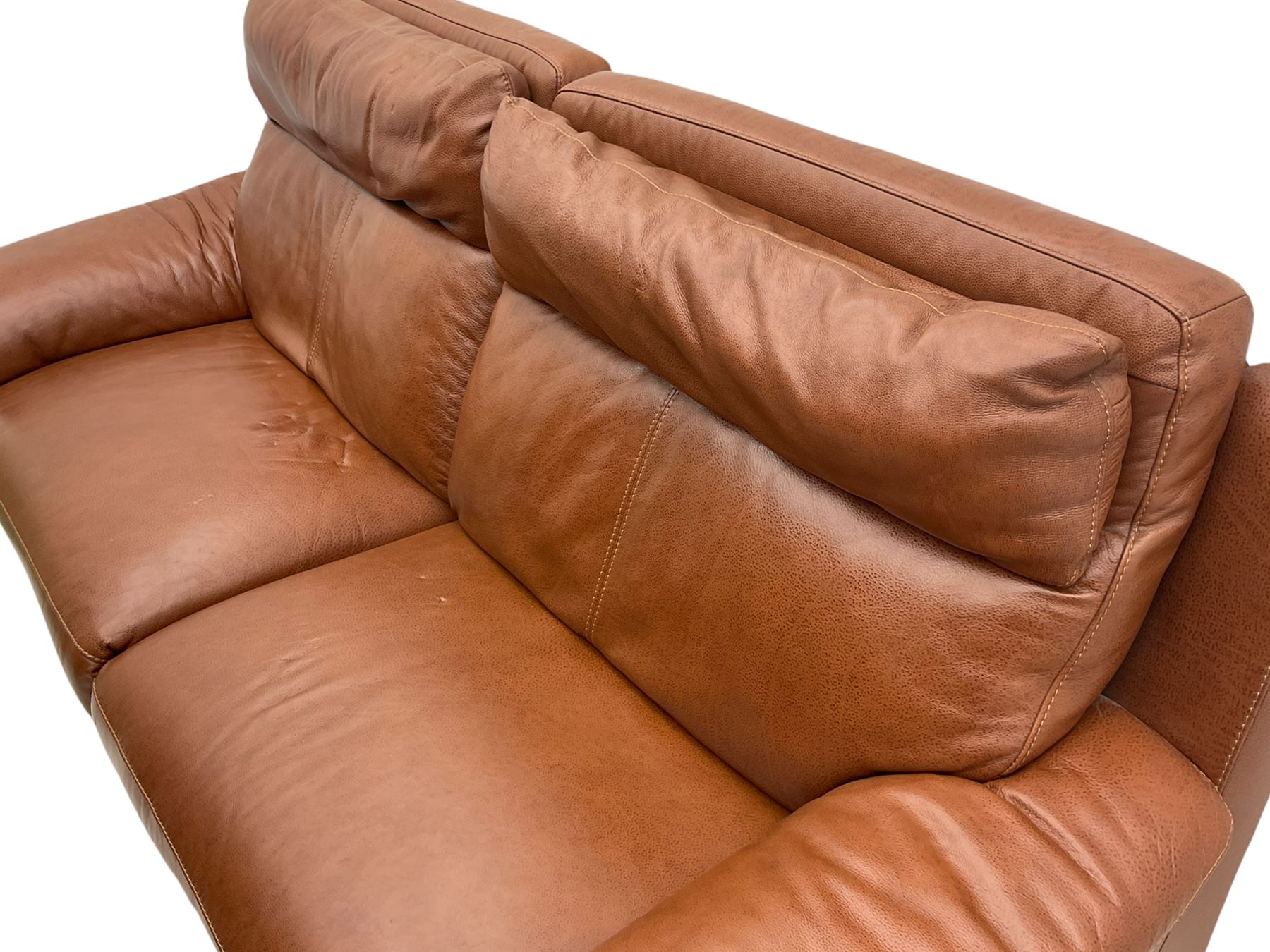 Three electric reclining sofa upholstered in tan leather - Image 9 of 23