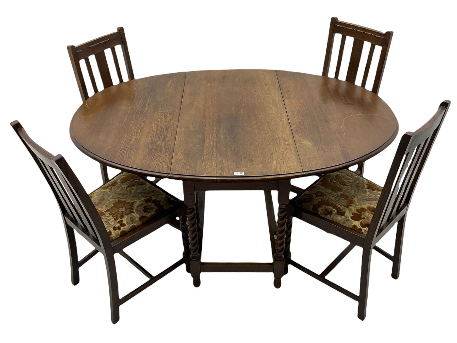 Early 20th century oak barley twist drop leaf dining table (105cm x 154cm - Image 13 of 24