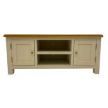 Oak and white painted television stand