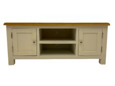 Oak and white painted television stand