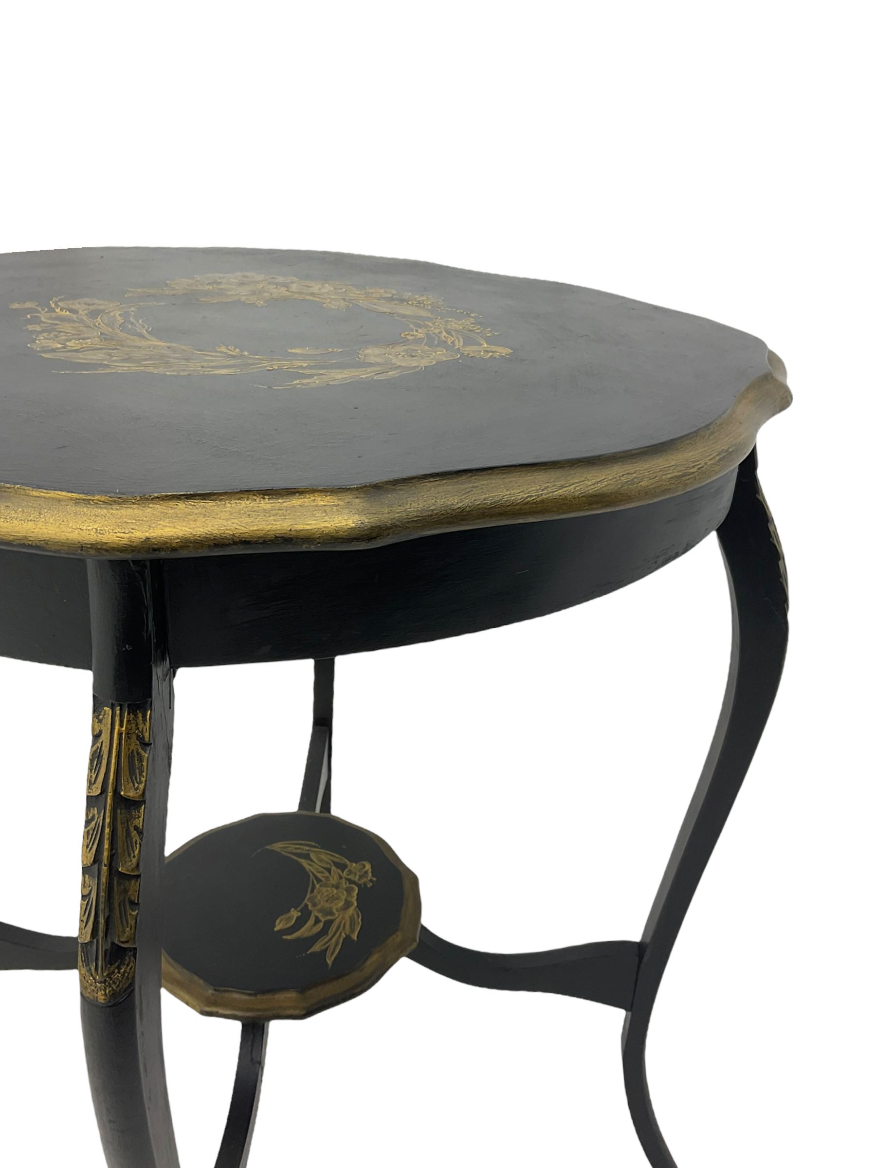 Early 20th century black painted and gilded centre table - Image 8 of 11