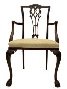 Chippendale design mahogany framed armchair