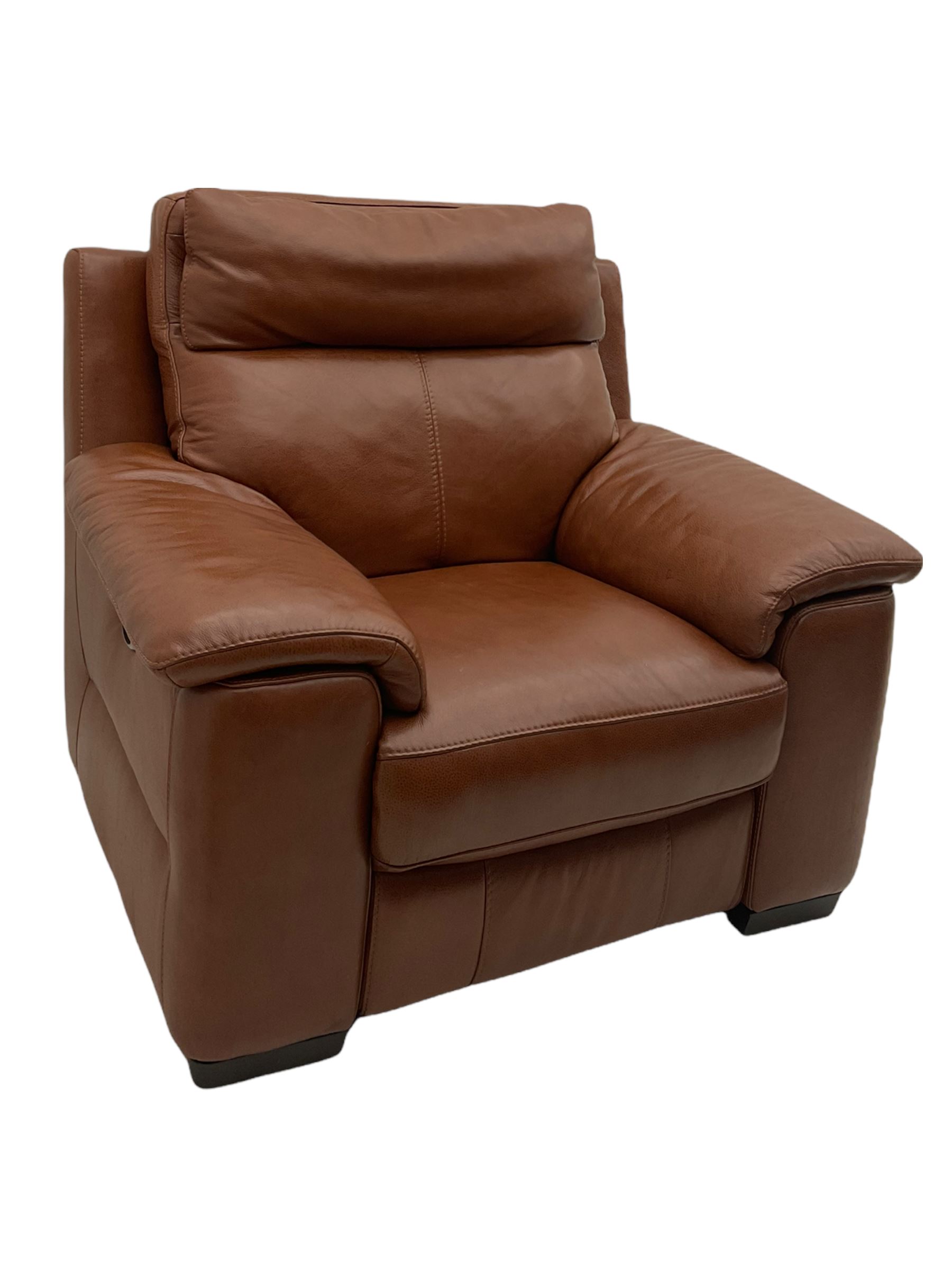 Three electric reclining sofa upholstered in tan leather - Image 15 of 23