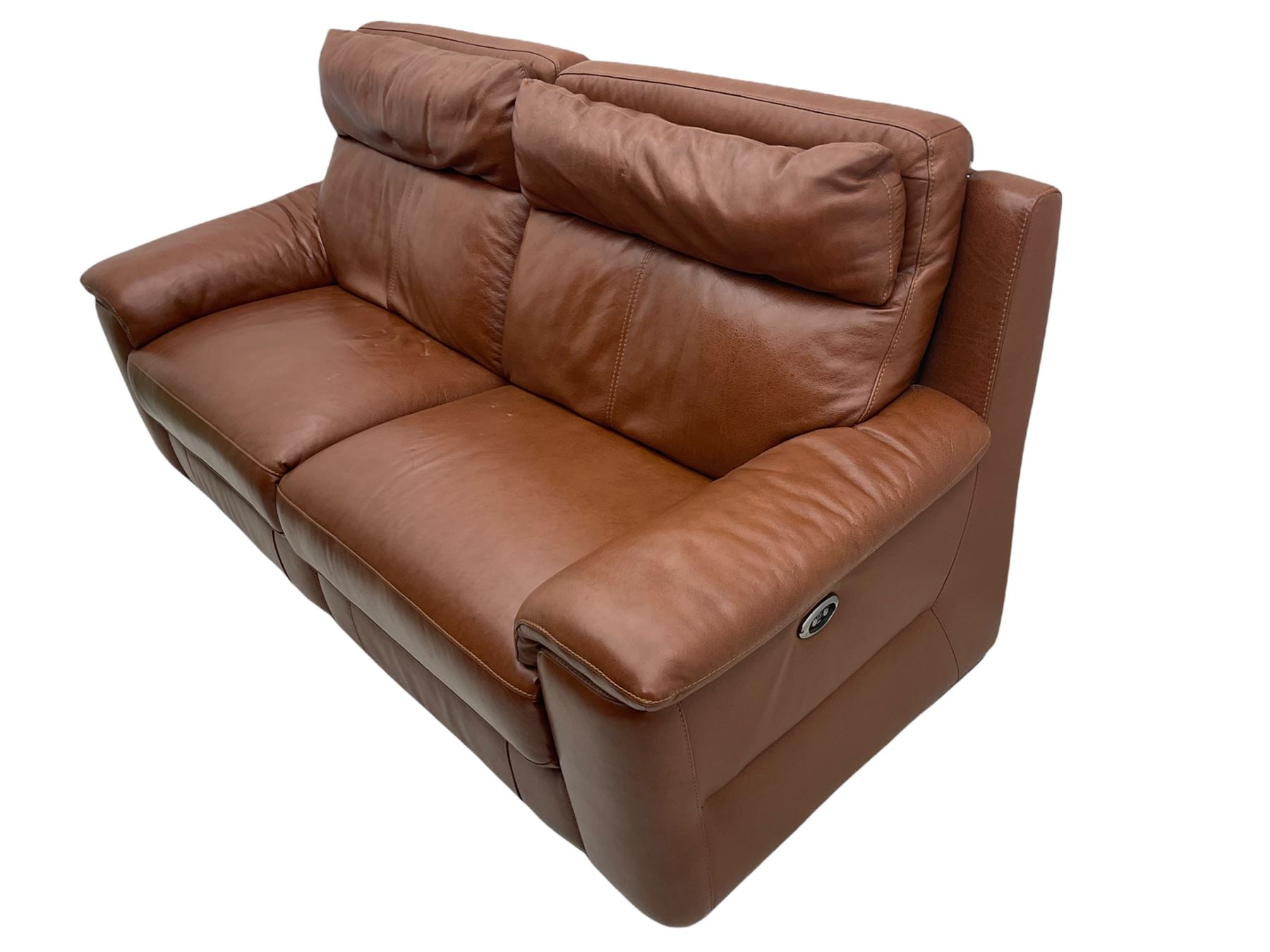 Three electric reclining sofa upholstered in tan leather - Image 6 of 23