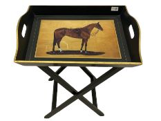 Painted butlers tray on folding stand