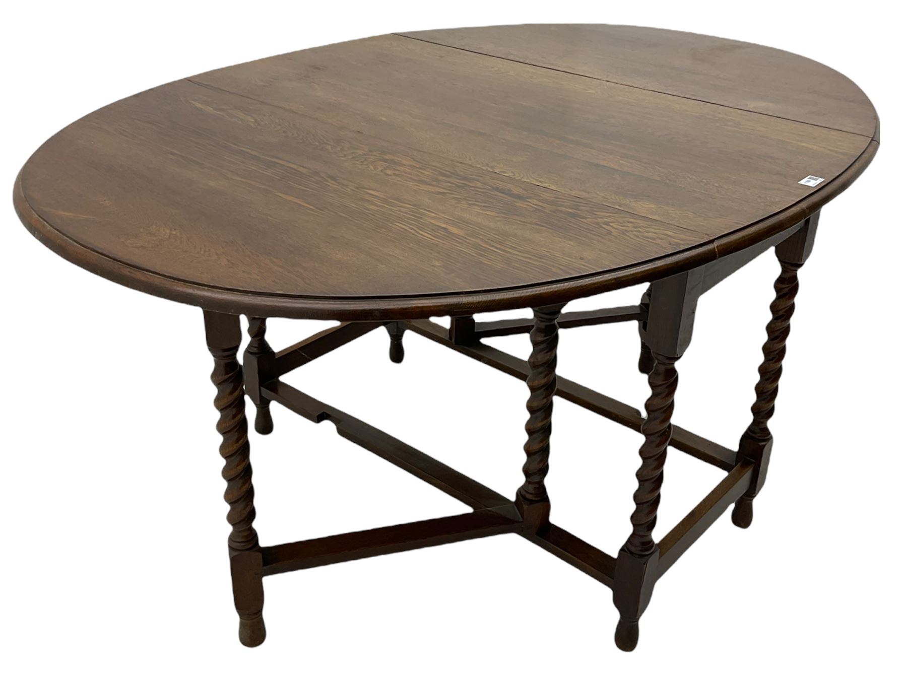 Early 20th century oak barley twist drop leaf dining table (105cm x 154cm - Image 9 of 24