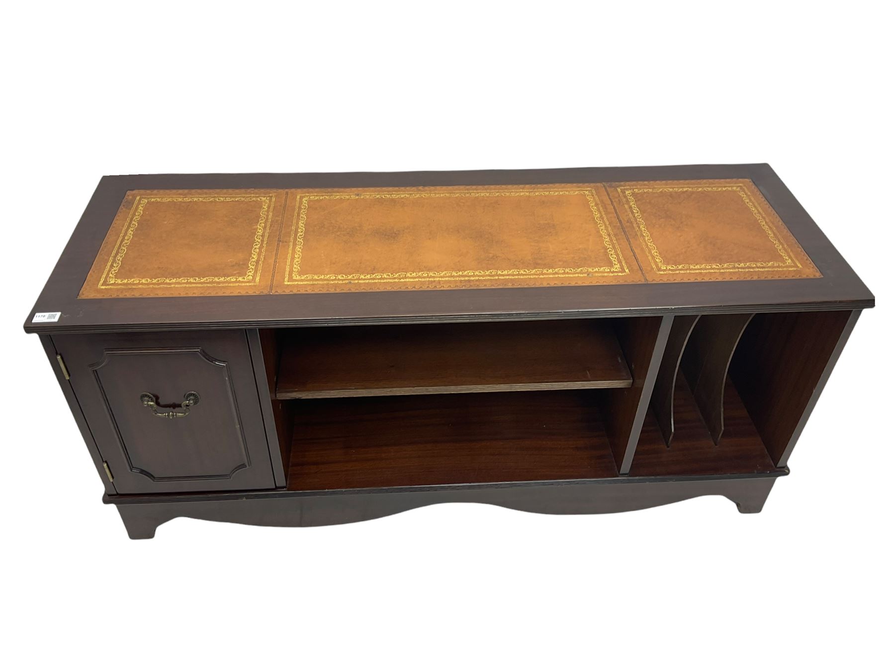 Reproduction mahogany stand with inset leather top - Image 2 of 5