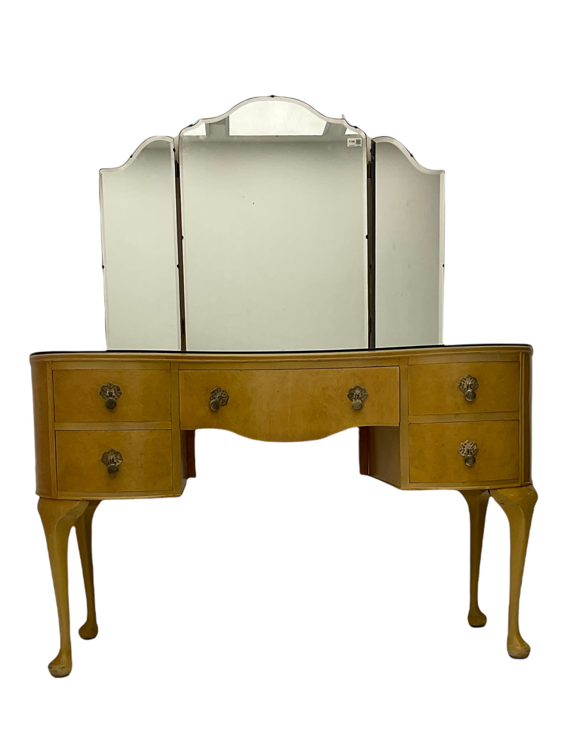 Early 20th century bleached walnut kidney shaped dressing table - Image 4 of 7