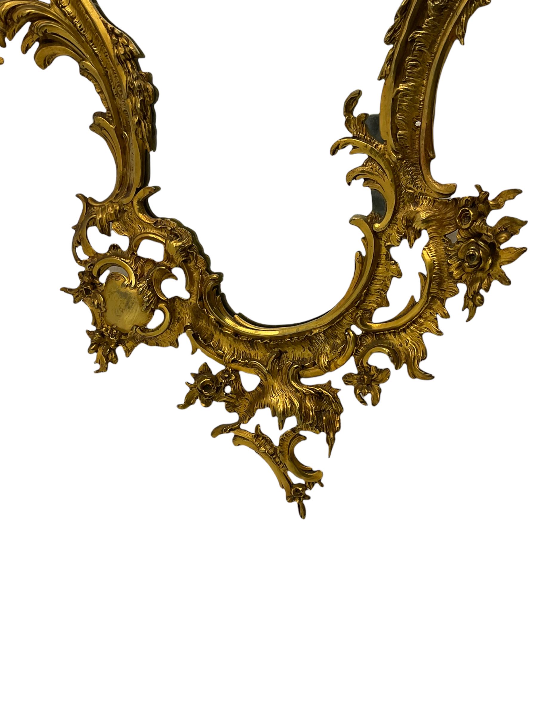 Rococo style ornate cast brass wall mirror - Image 3 of 5