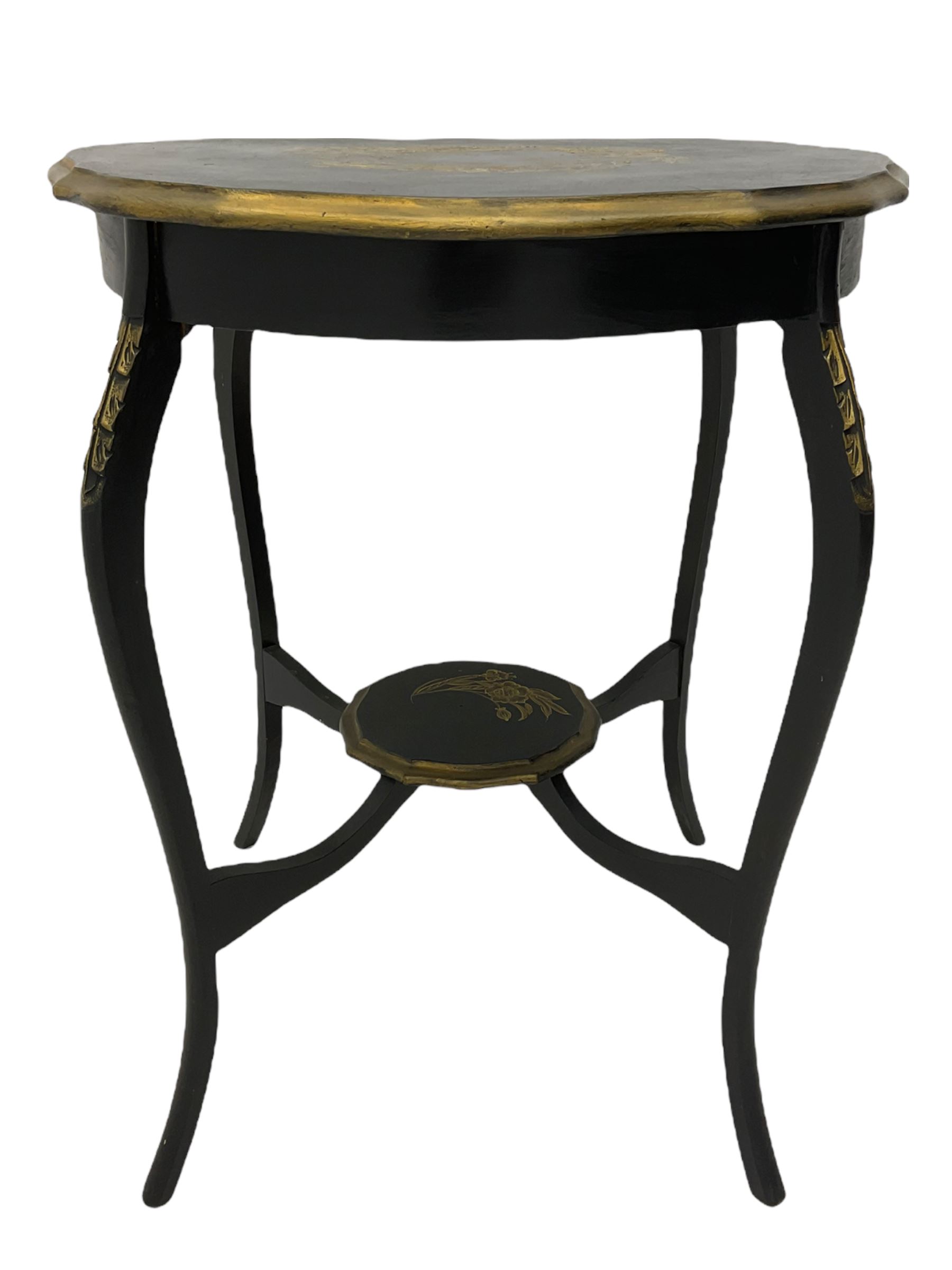 Early 20th century black painted and gilded centre table