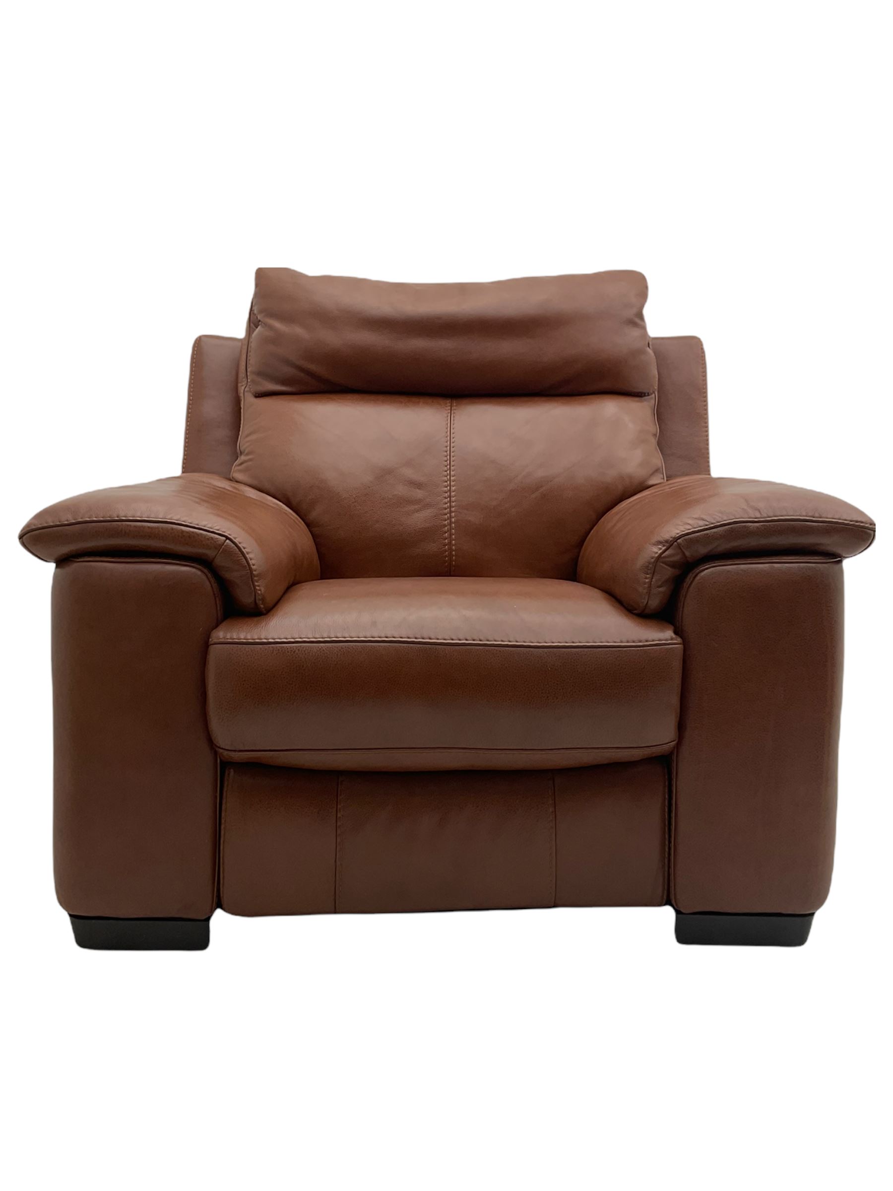 Three electric reclining sofa upholstered in tan leather - Image 13 of 23